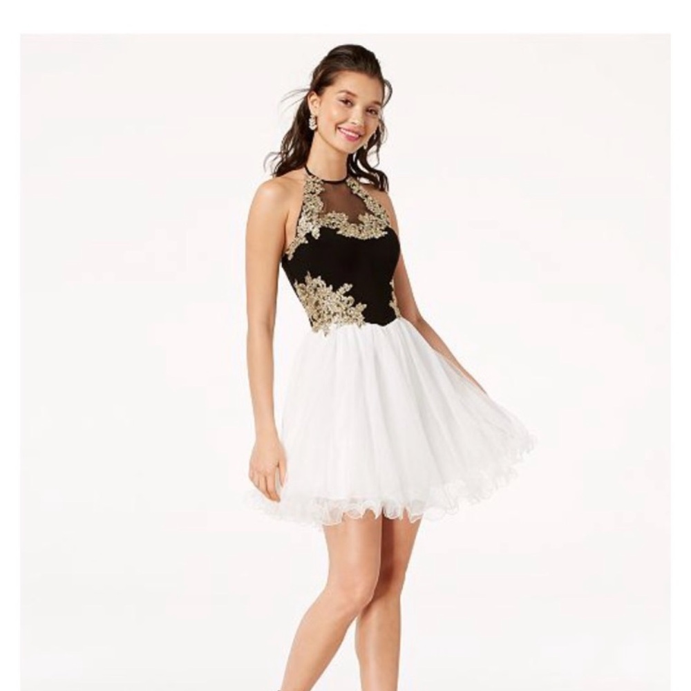 Blondie Nites Black and White Mini Dress with Gold Accents
